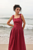 Square neck linen maxi dress