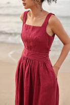 Square neck linen maxi dress