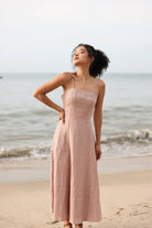Square neck linen slip dress