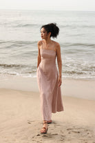 Square neck linen slip dress