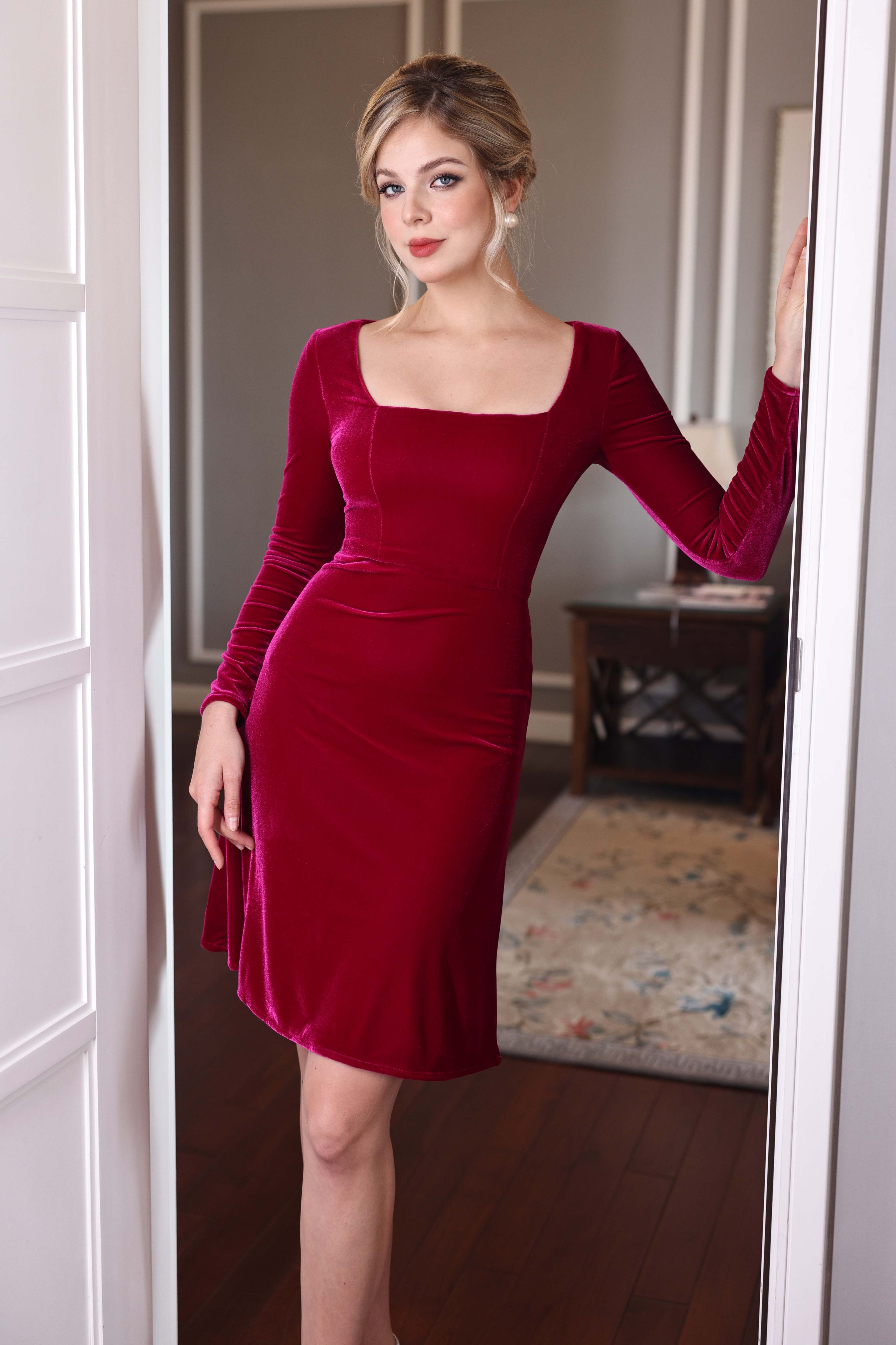 square neck velvet dress