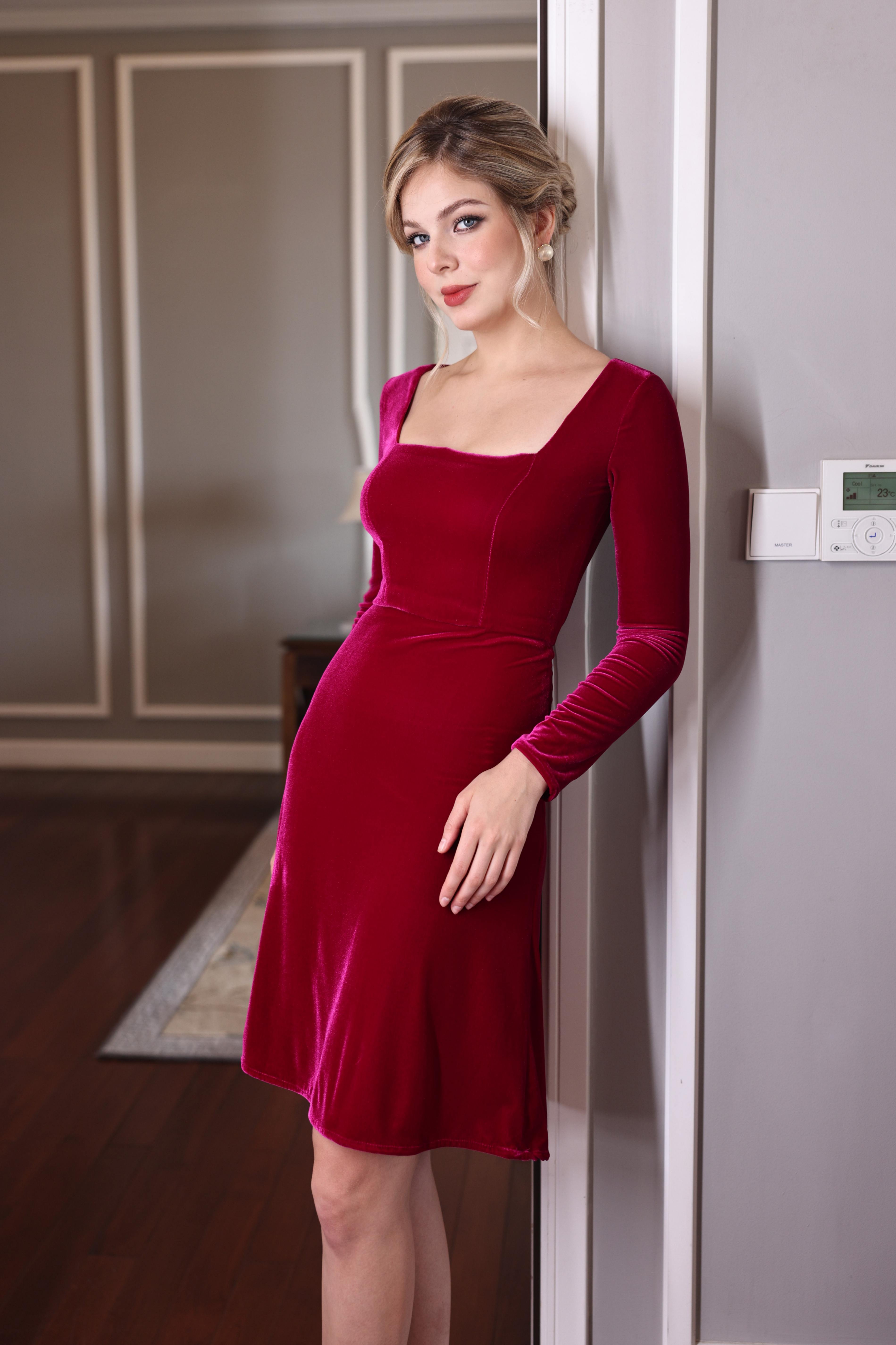 square neck velvet dress