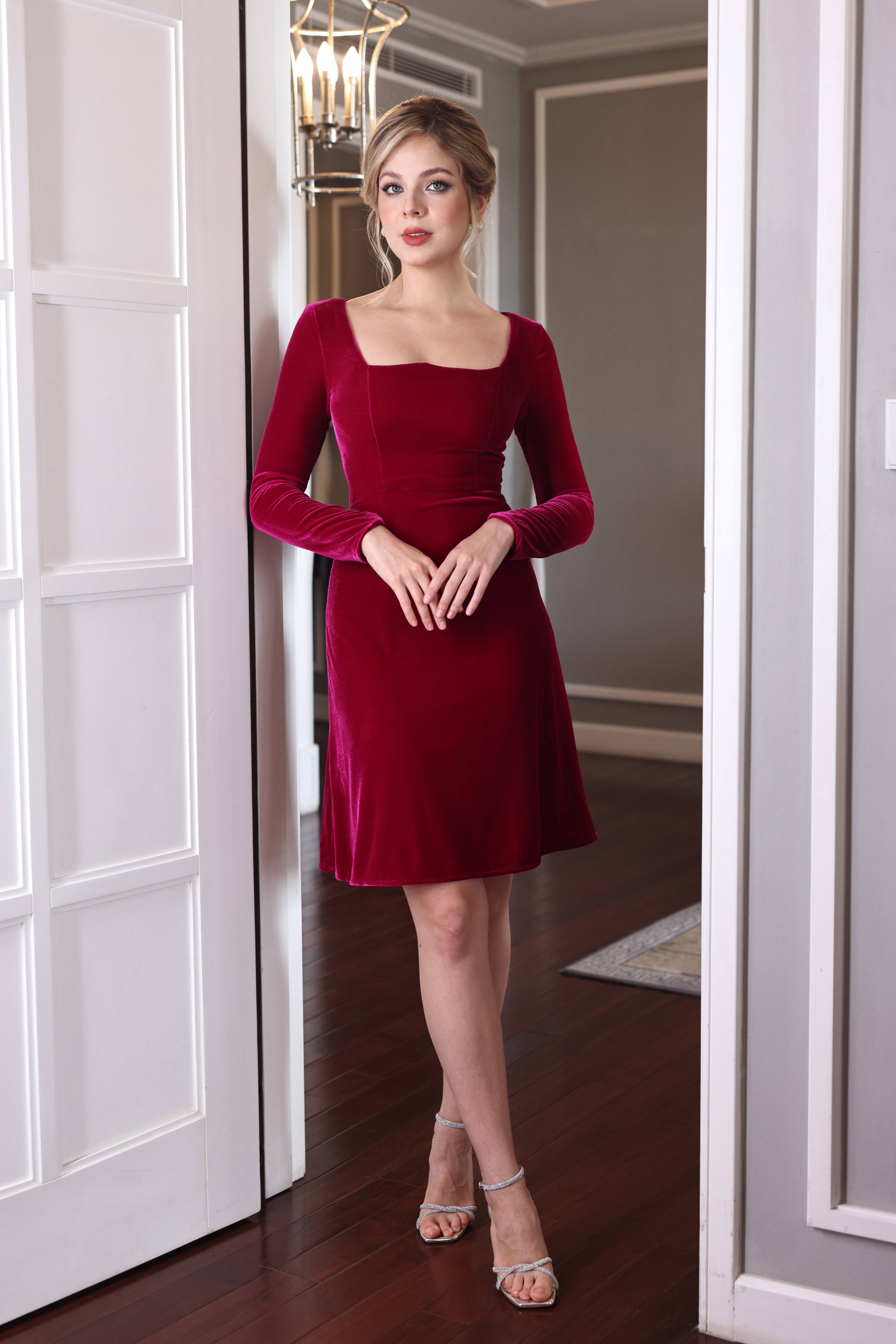 square neck velvet dress