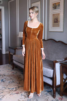 Square neck velvet dress with ruffles