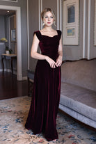 Square neck velvet evening gown