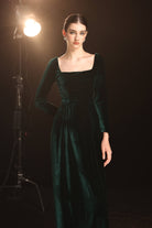 Square neck velvet formal gown