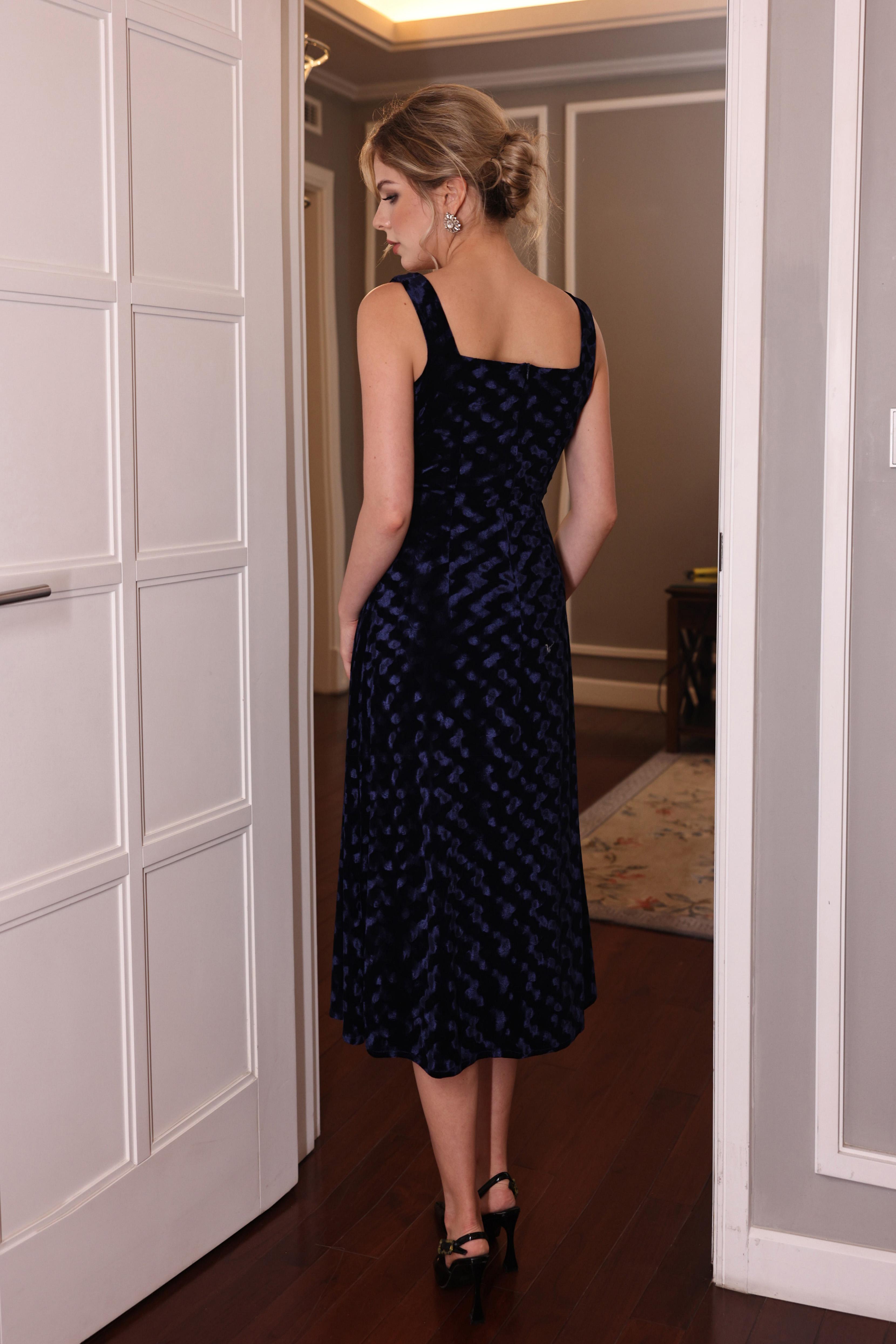 square neck velvet midi dress