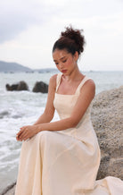 Square strap linen midi dress