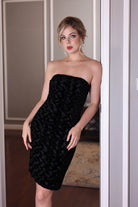 strapless velvet gown