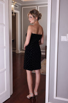 strapless velvet gown