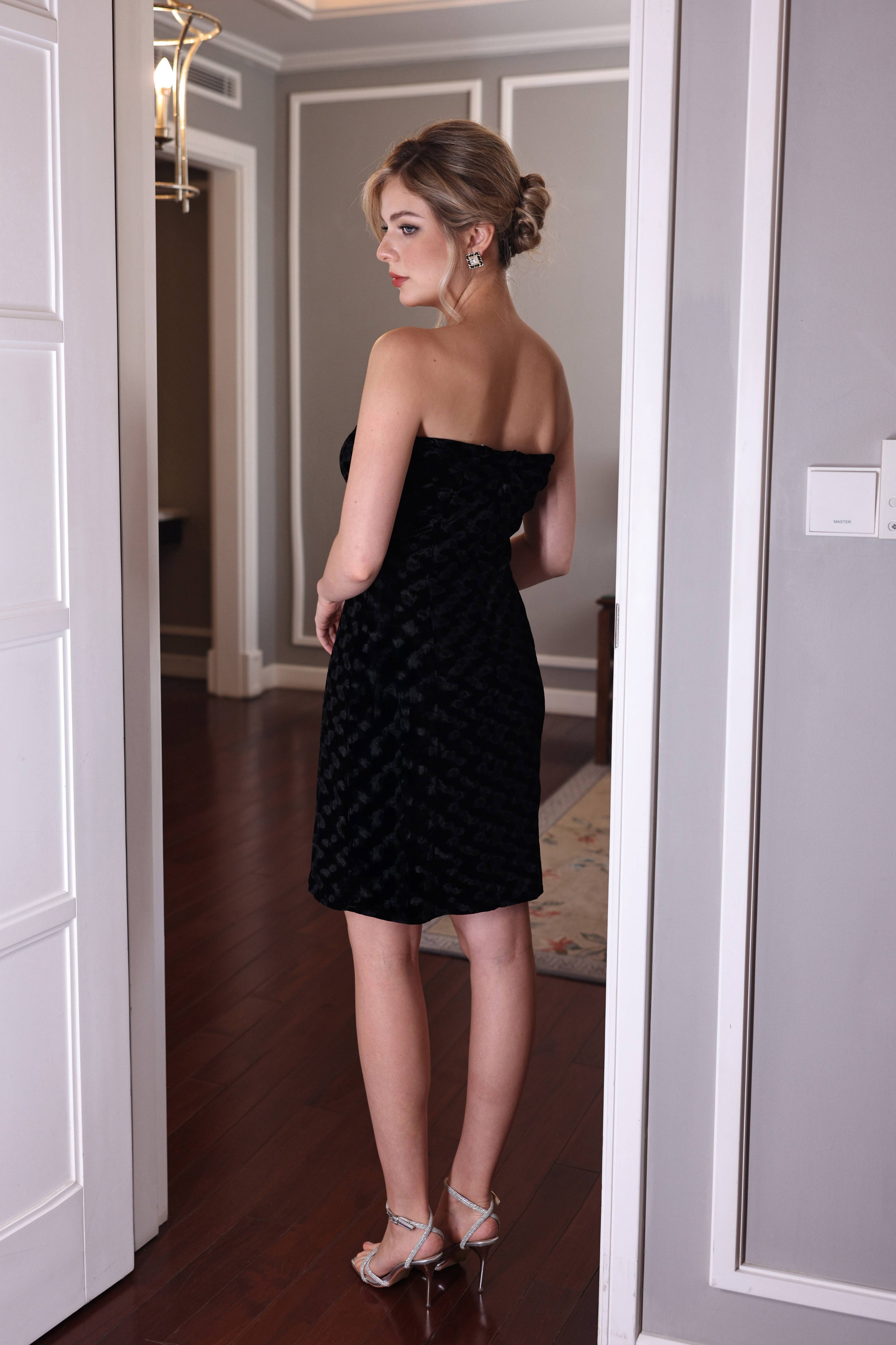 strapless velvet gown