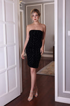 strapless velvet gown