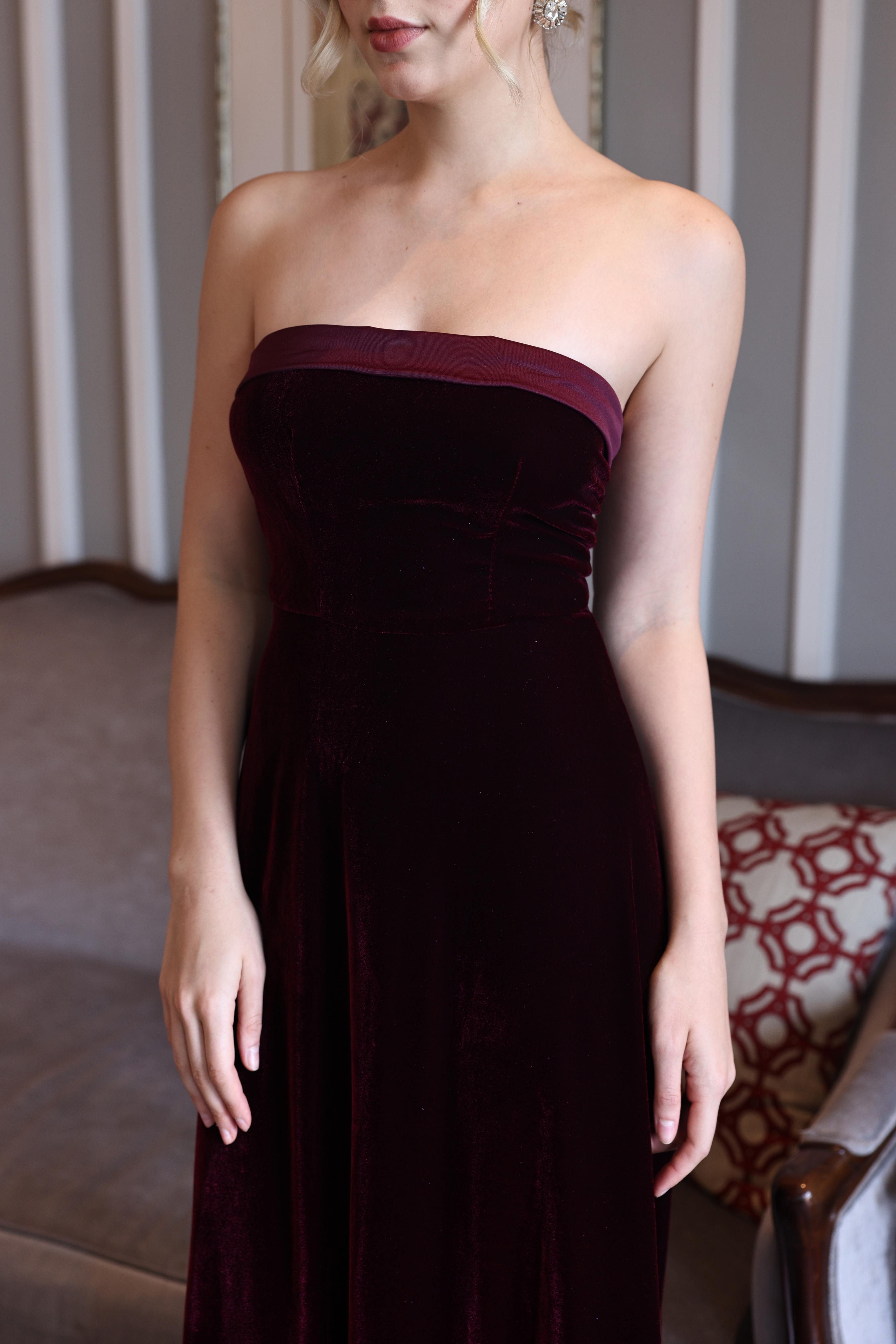 Strapless velvet maxi dress