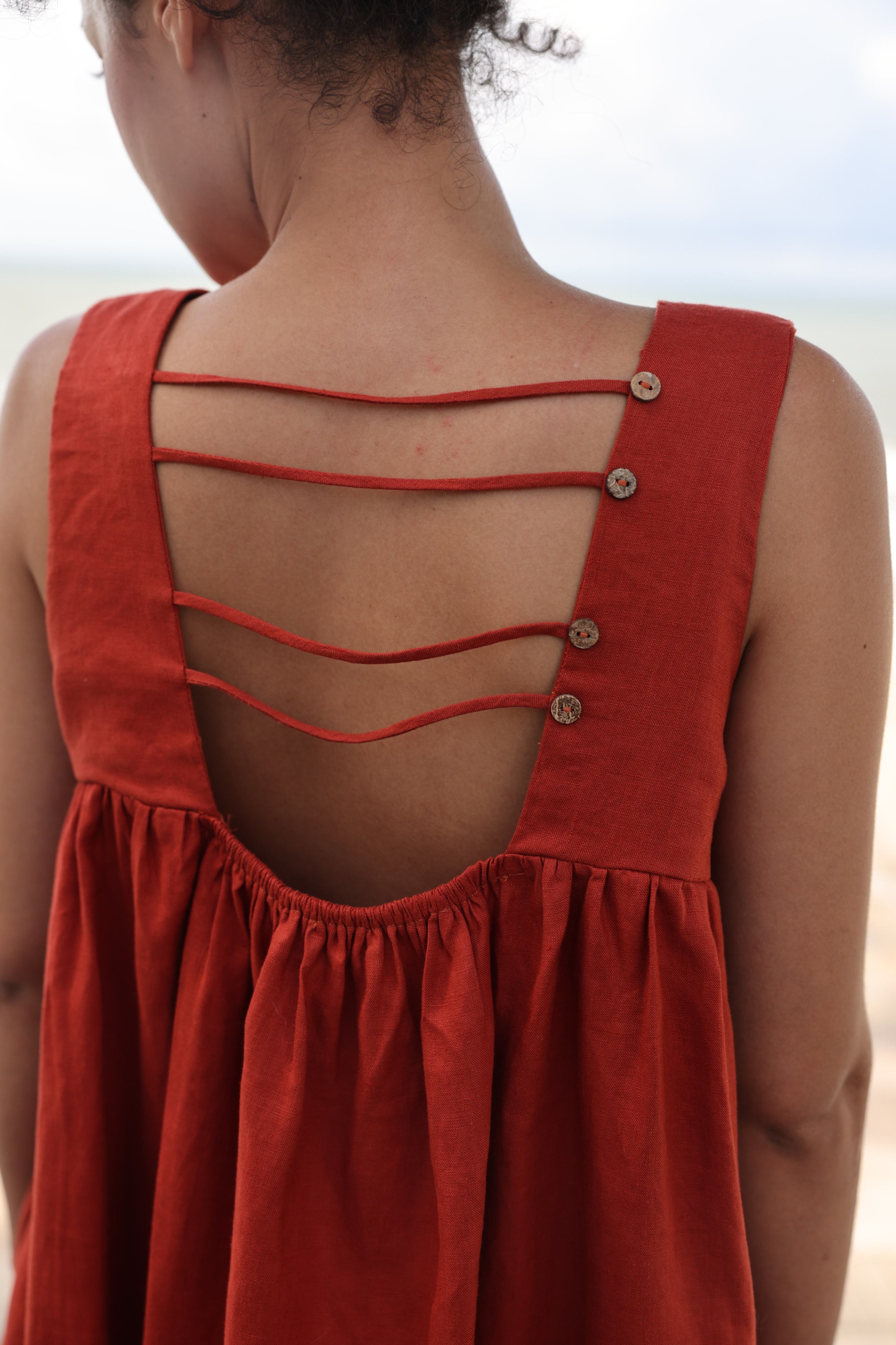 Strappy back linen dress