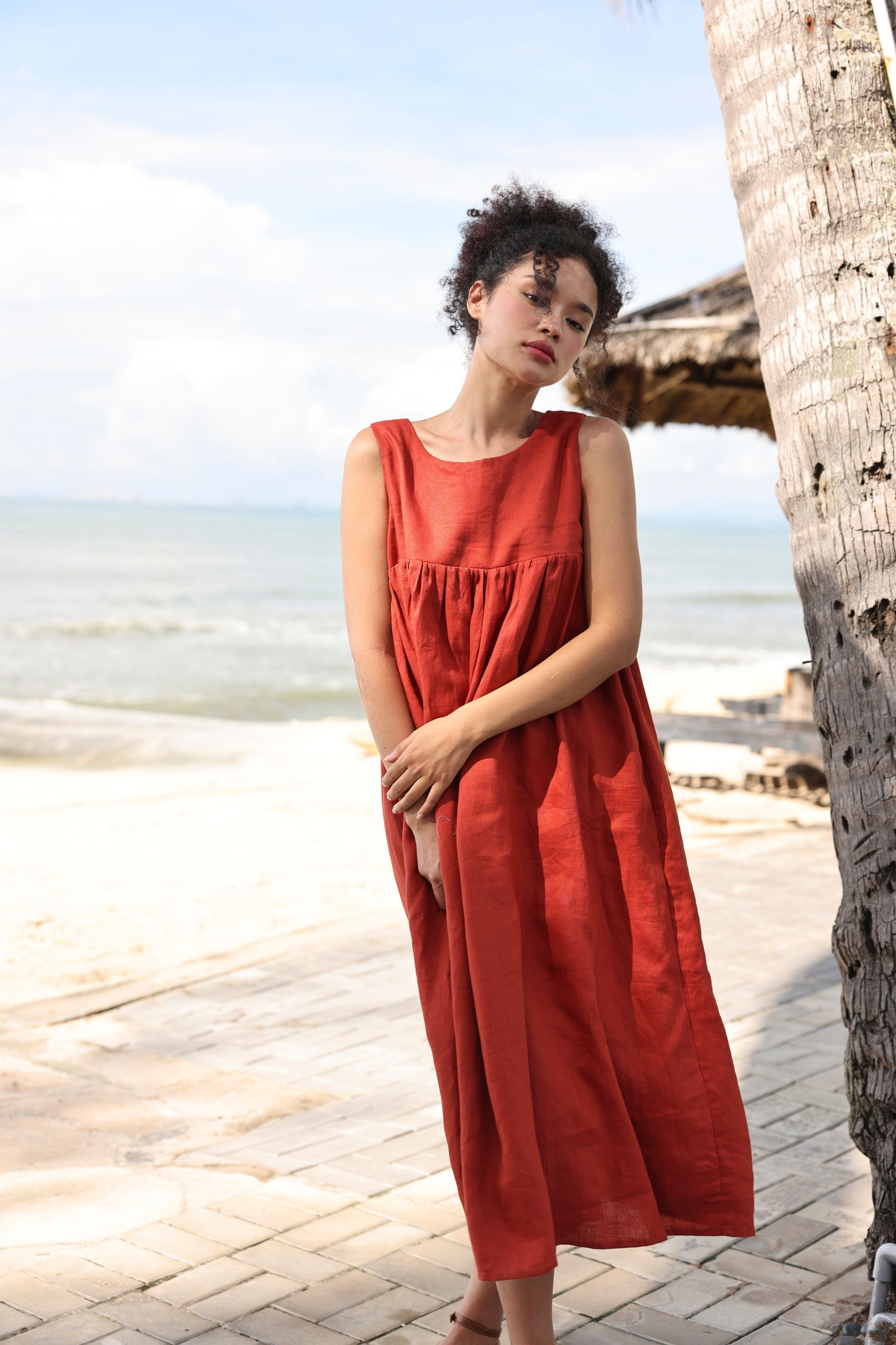 Strappy back linen dress