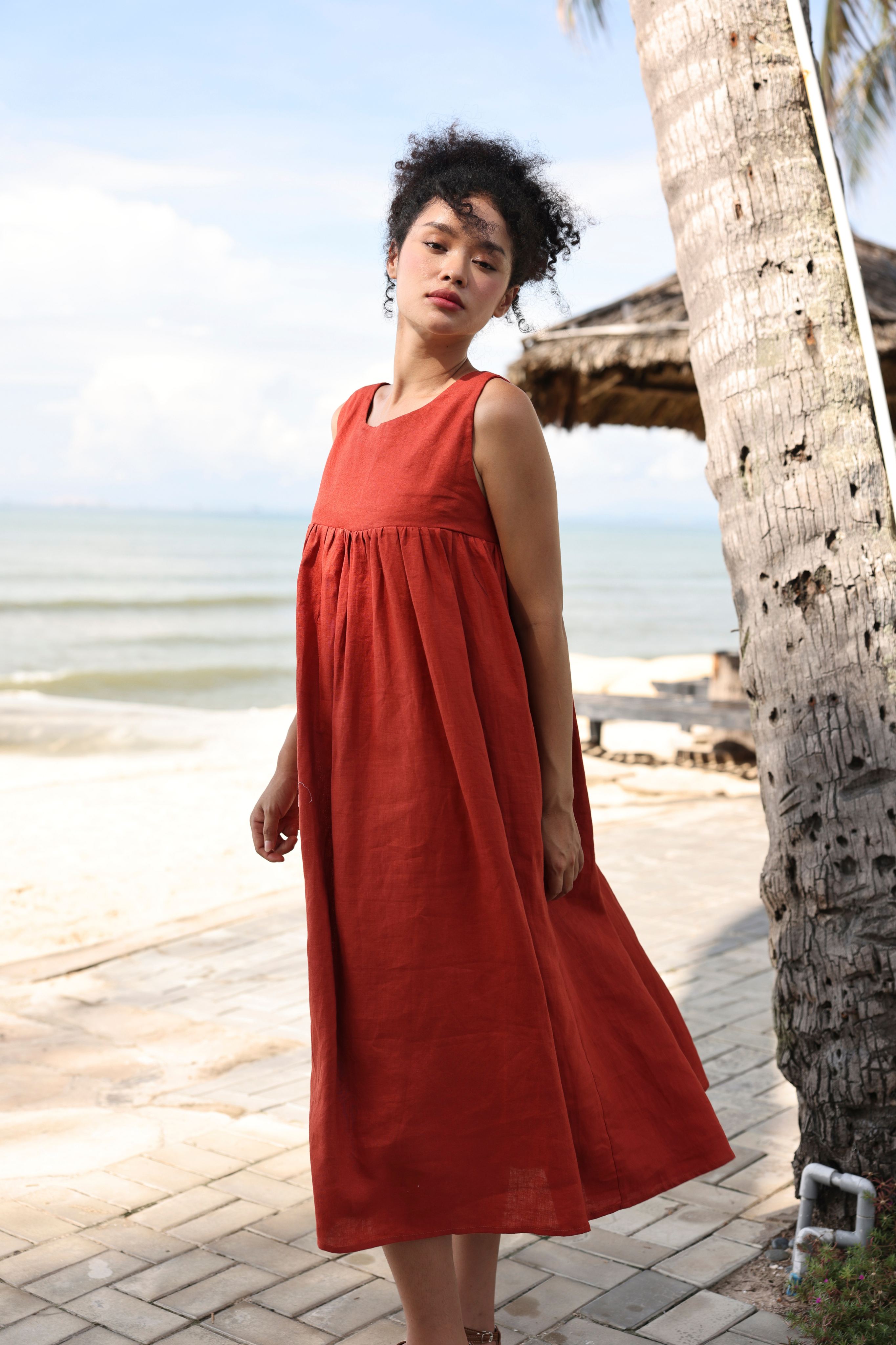 Strappy back linen dress
