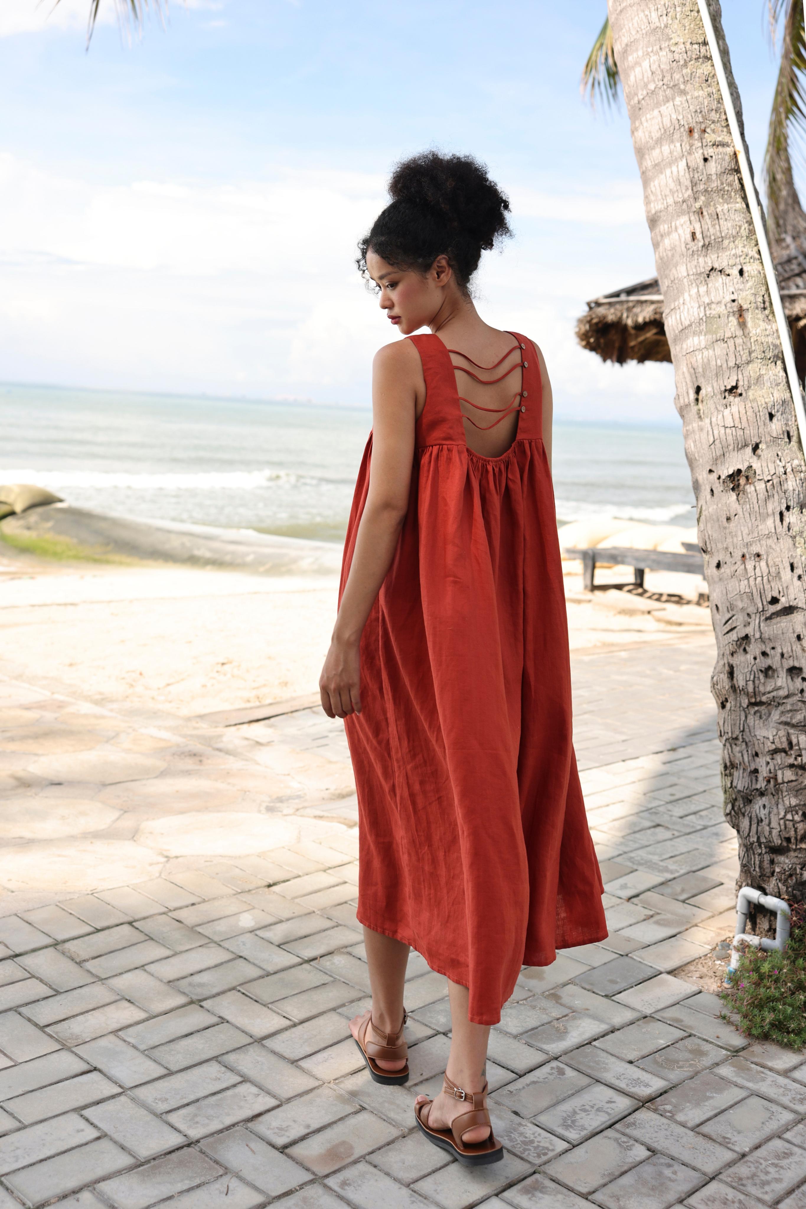 Strappy back linen dress