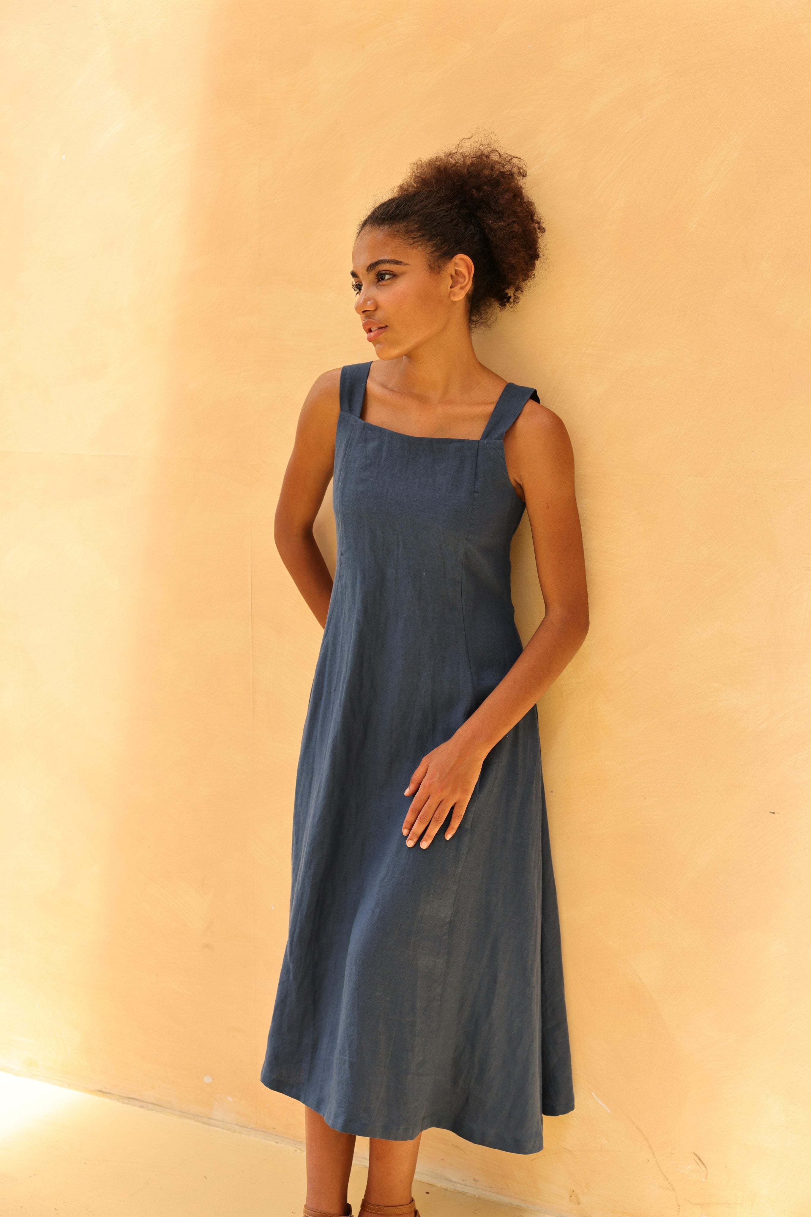 Strappy linen midi dress