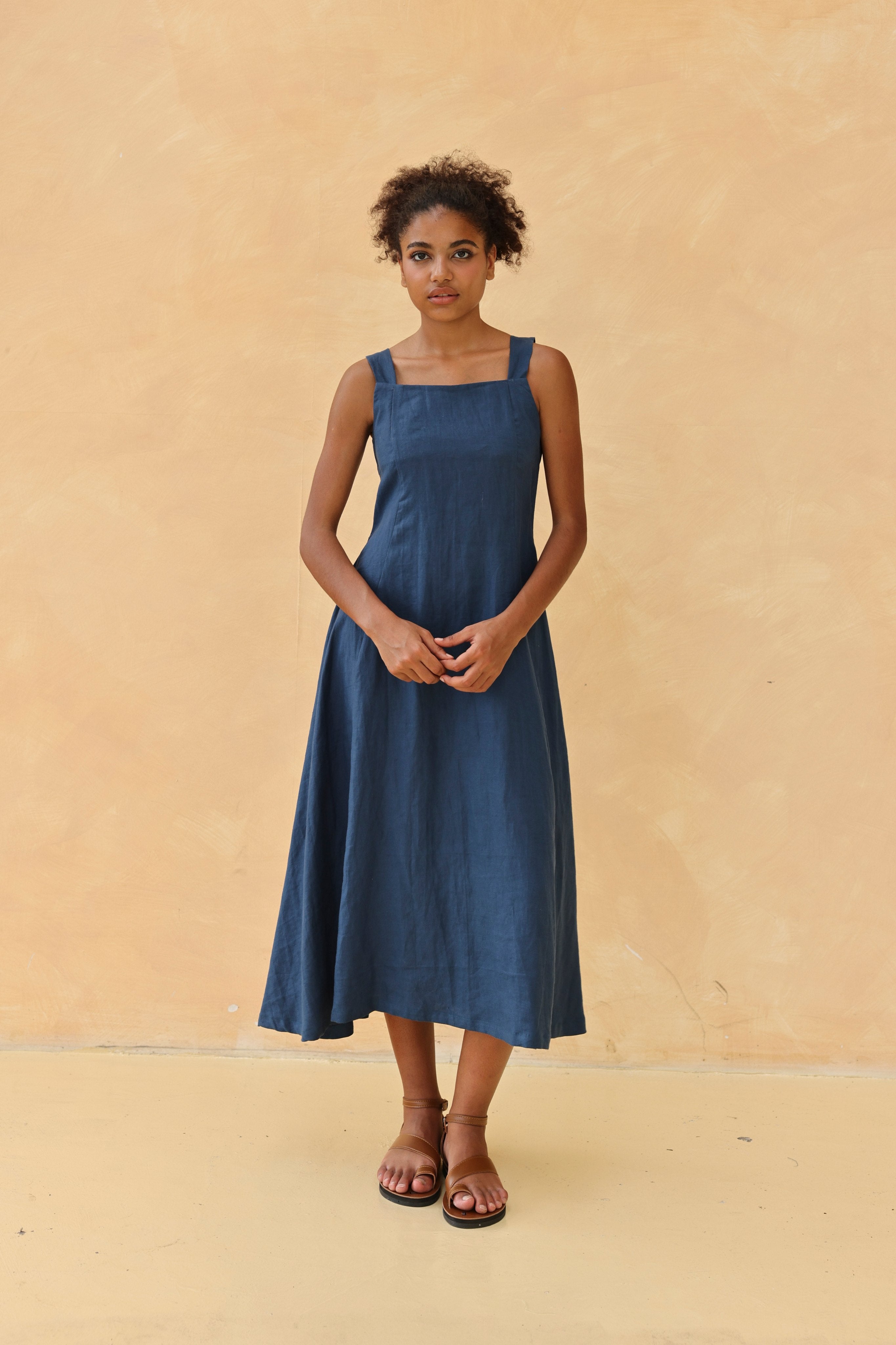 Strappy linen midi dress