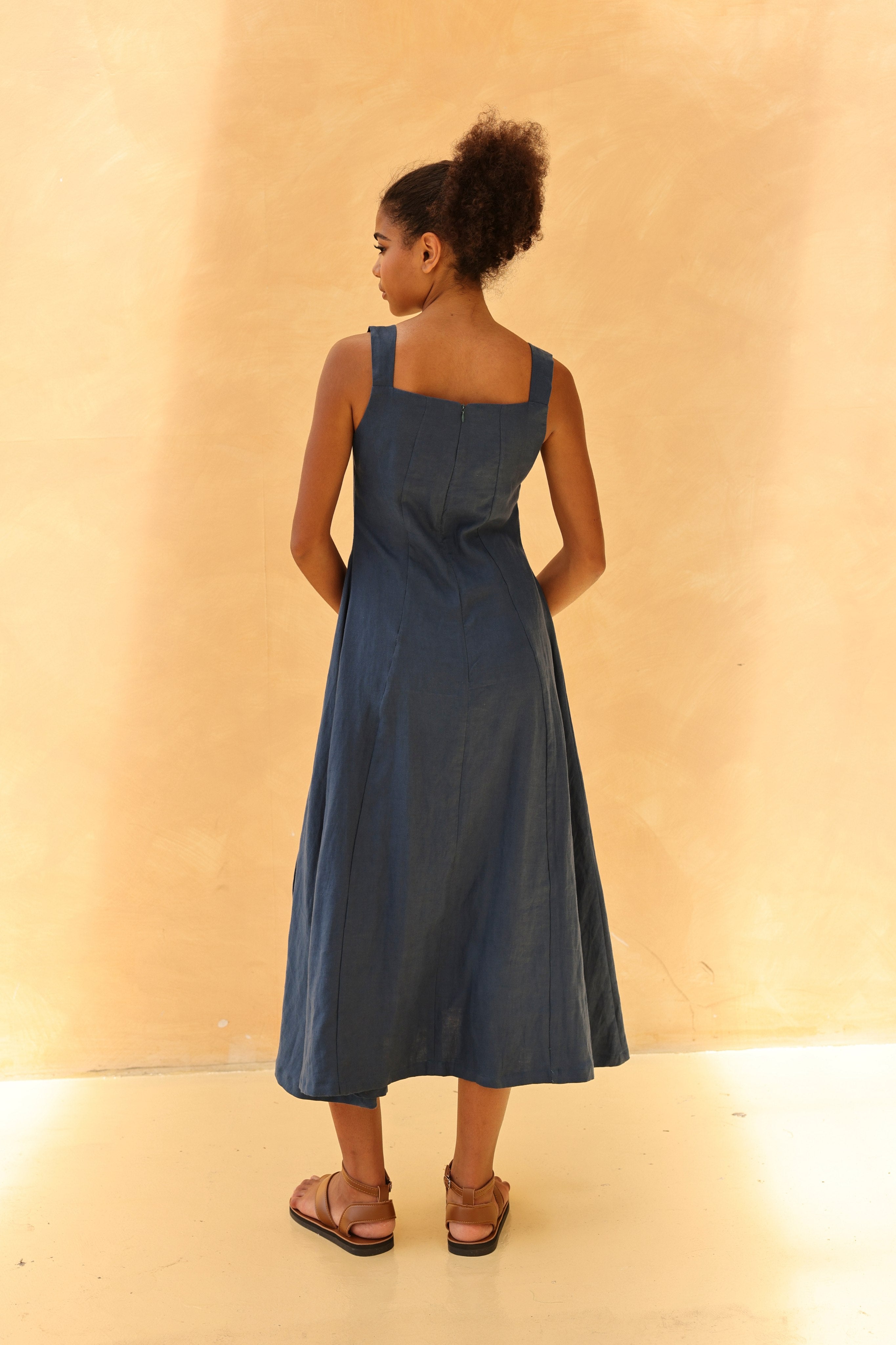 Strappy linen midi dress