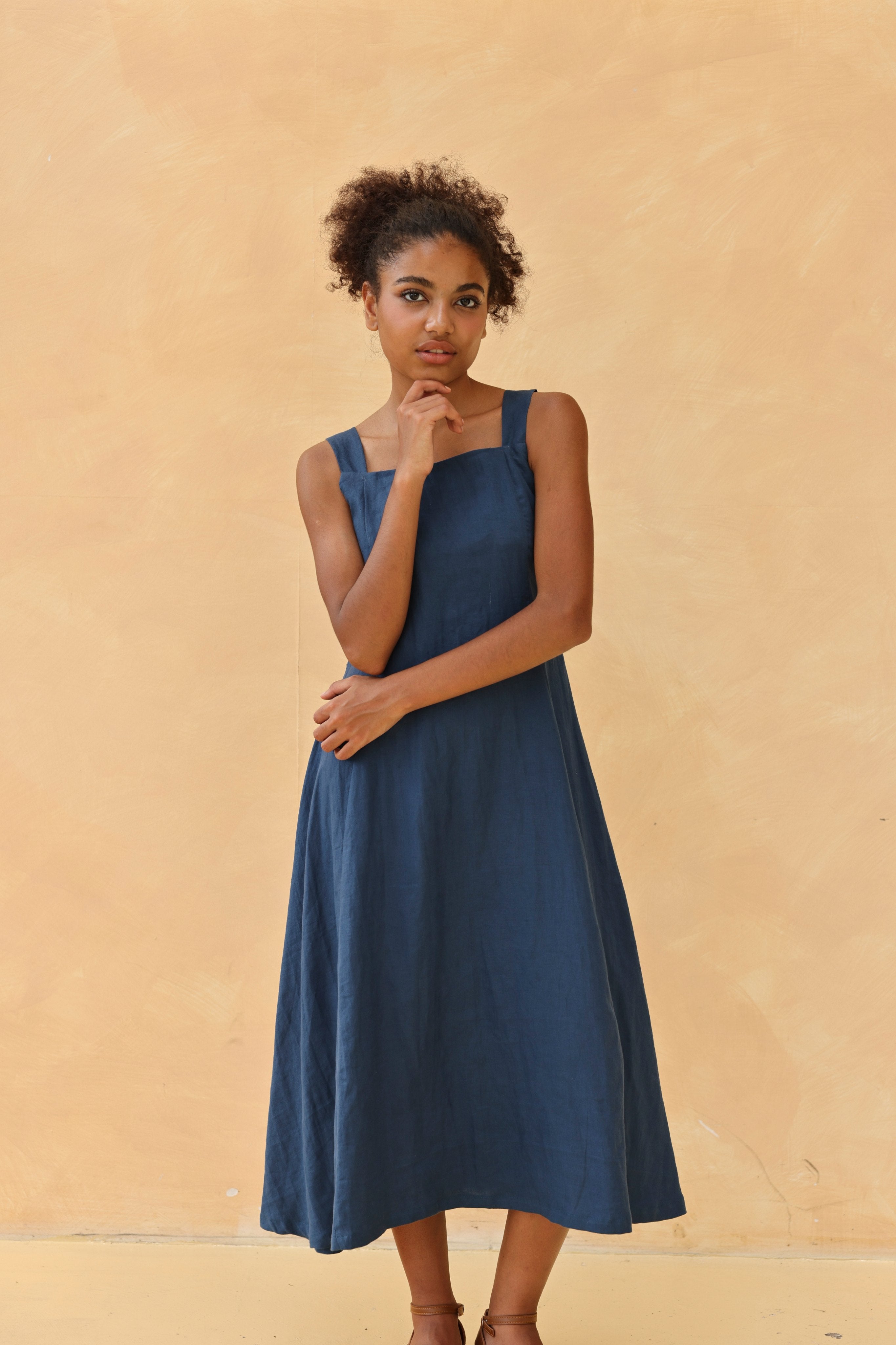 Strappy linen midi dress