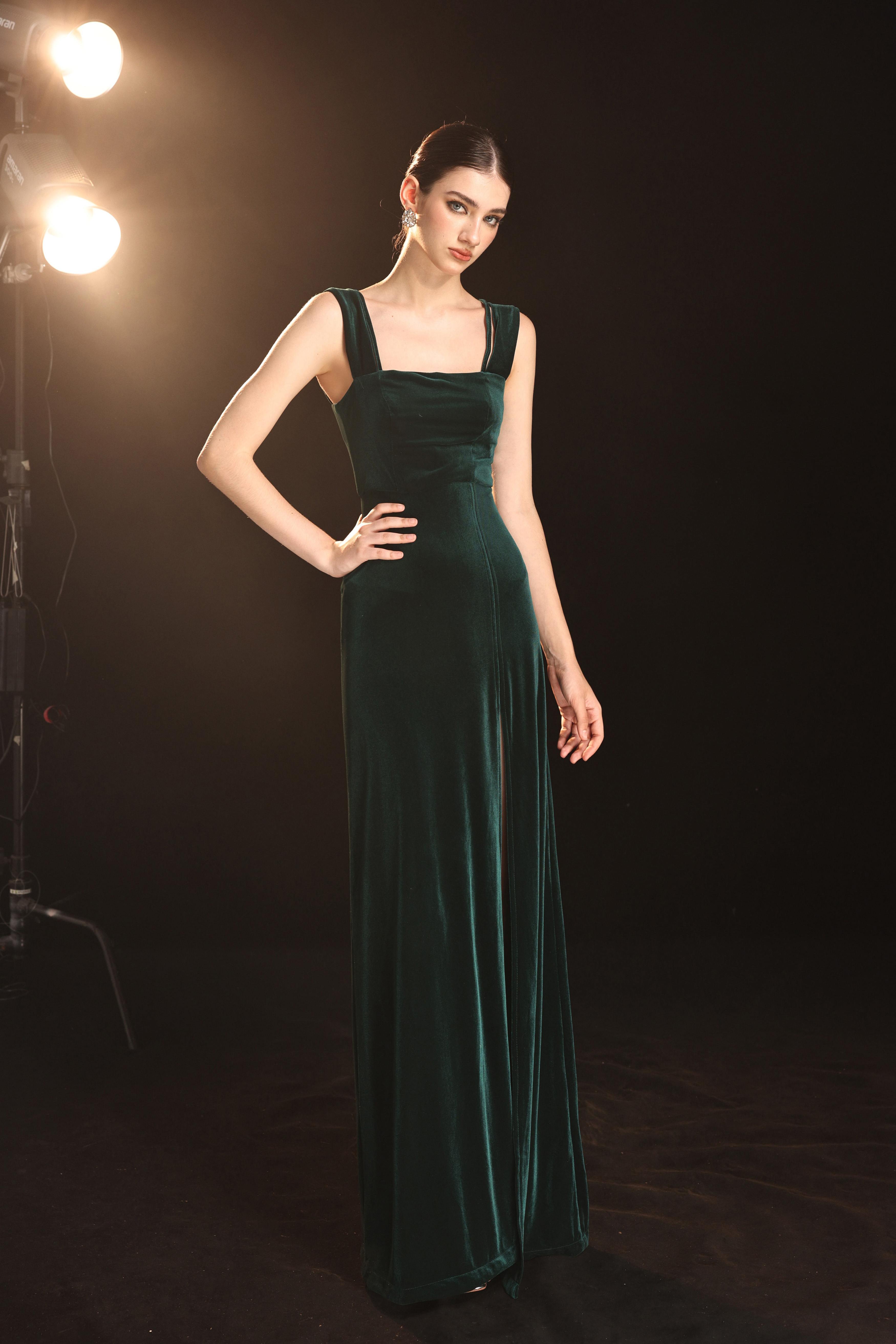 Strappy off-the-shoulder velvet dress