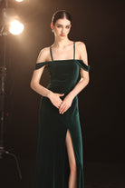 Strappy off-the-shoulder velvet dress