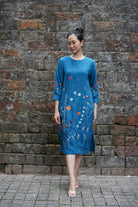 Summer linen dress with hand embroidery