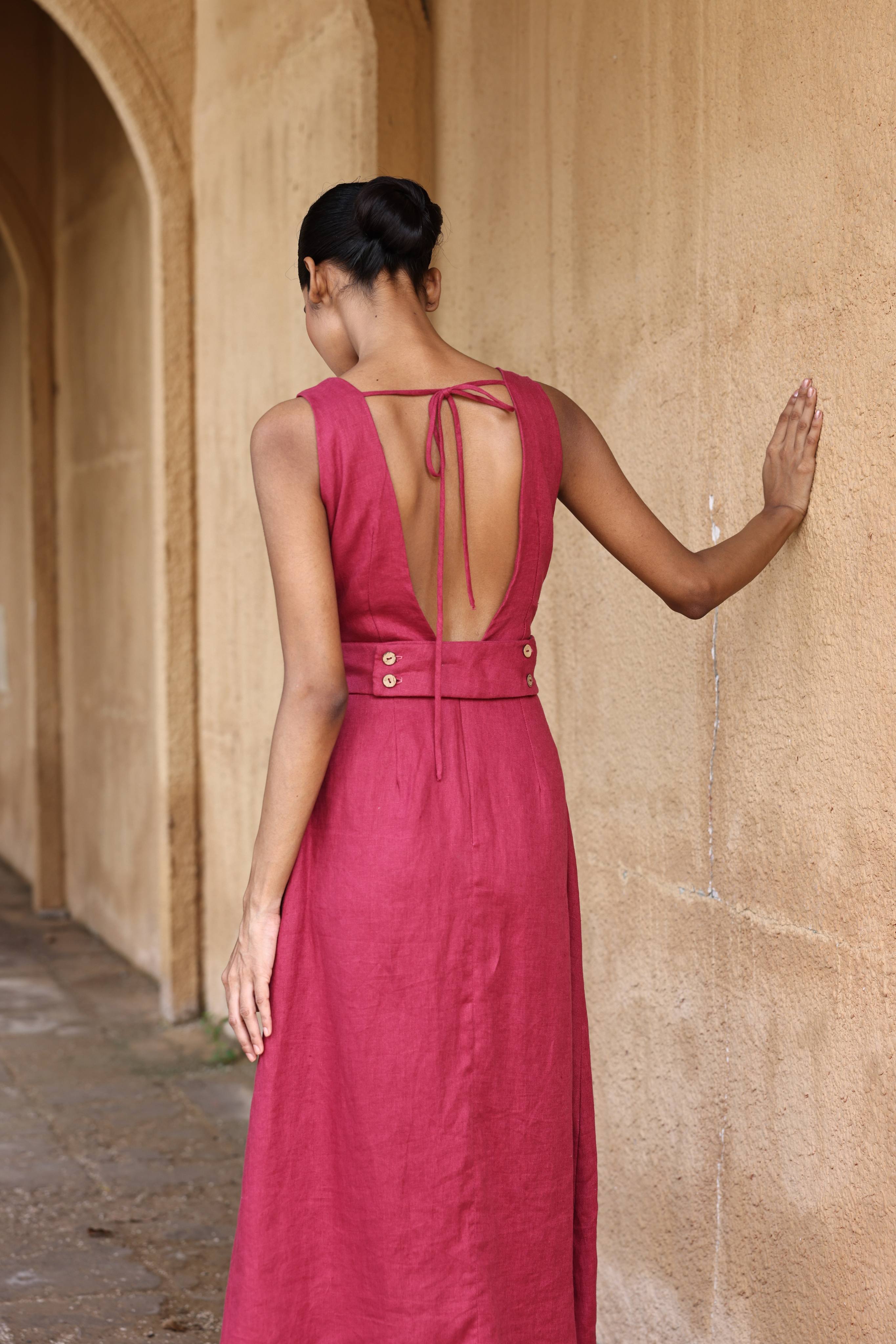 Tie-back linen dress