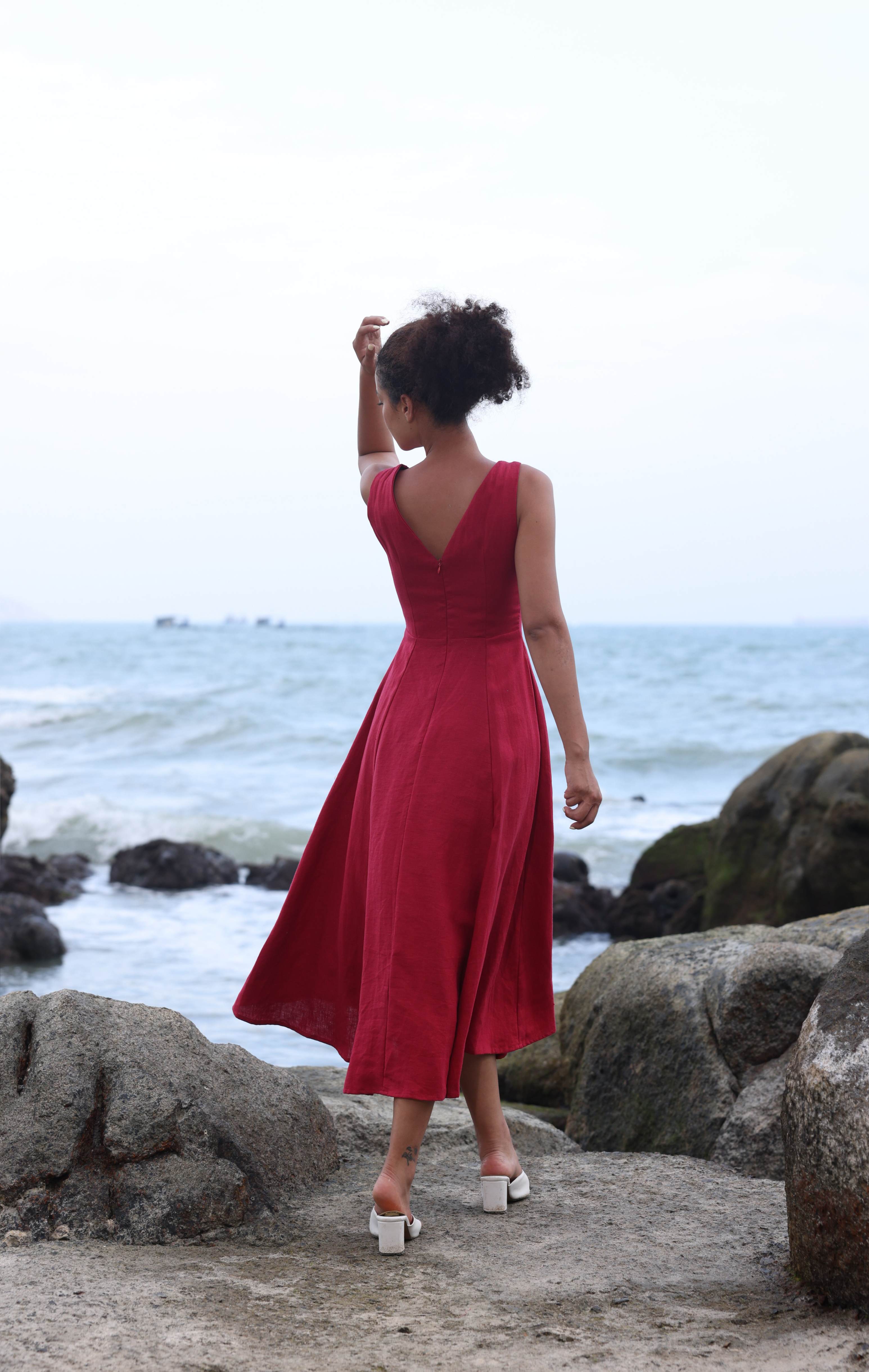 Tie front linen dress