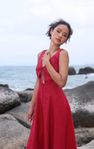 Tie front linen dress