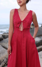 Tie front linen dress