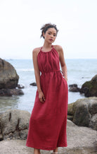 Tie neck linen dress