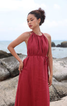 Tie neck linen dress
