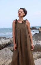 Tie shoulder linen dress