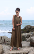 Tie shoulder linen dress