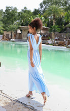 Linen tie-shoulder tiered maxi dress