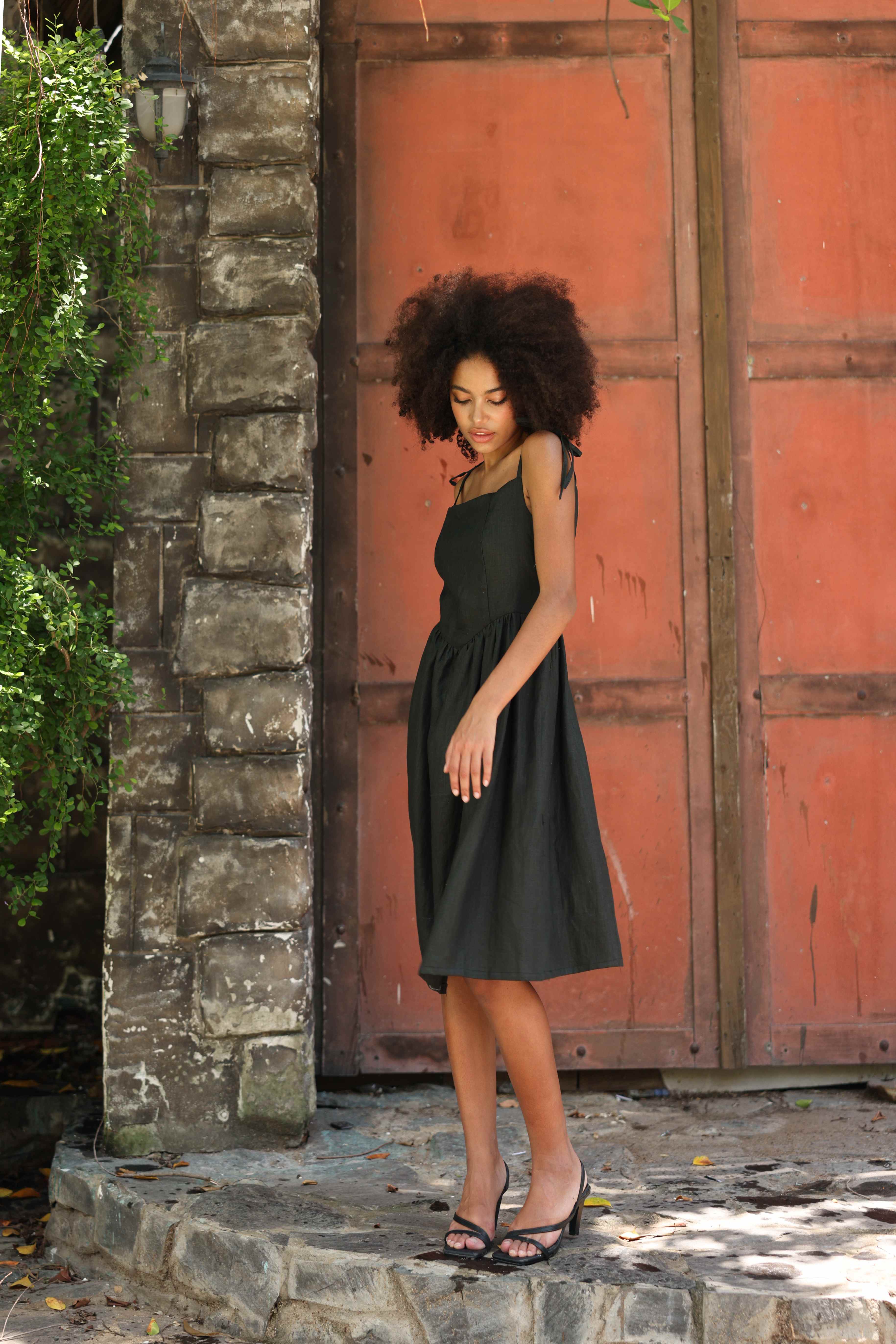 Tie strap linen dress
