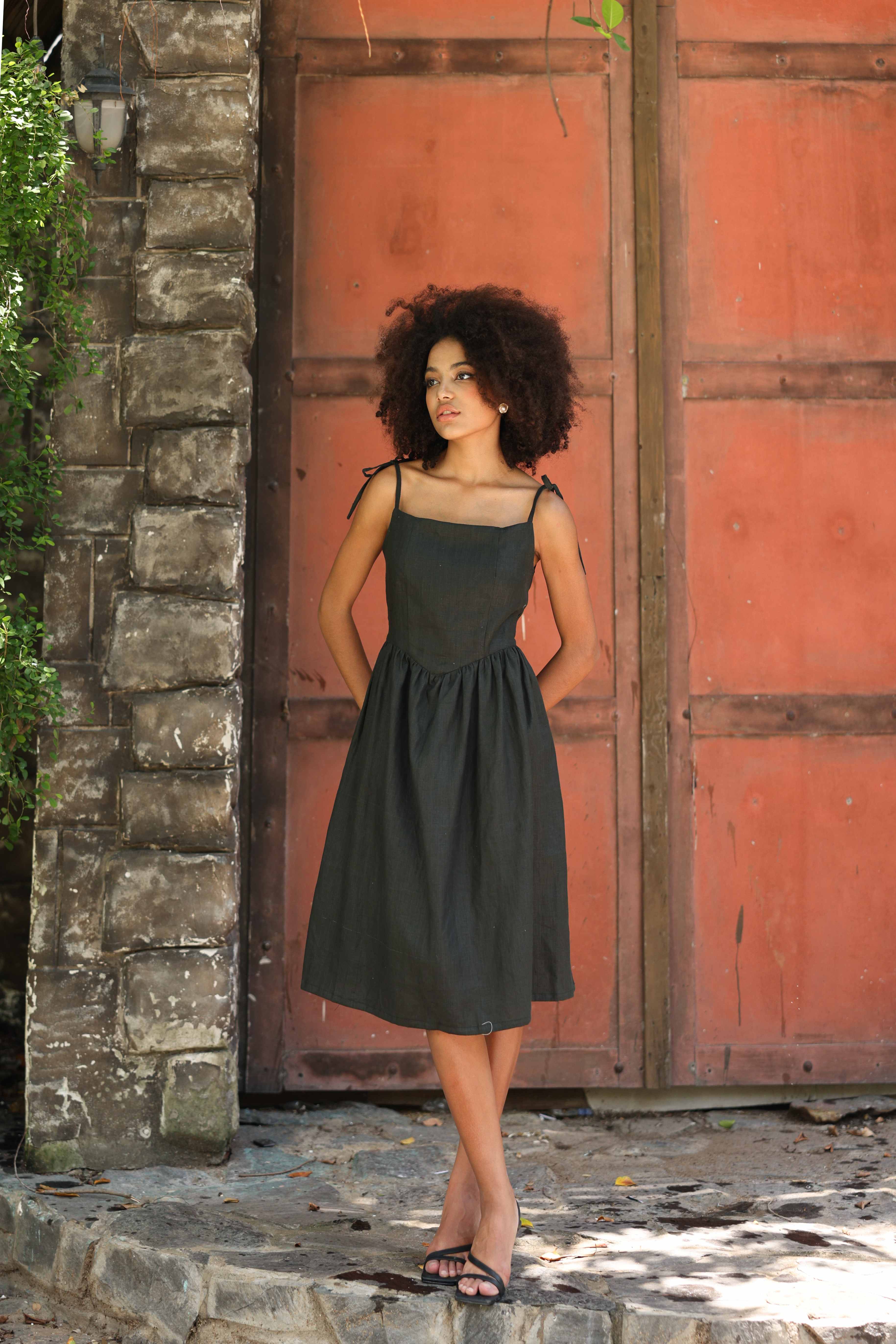 Tie strap linen dress