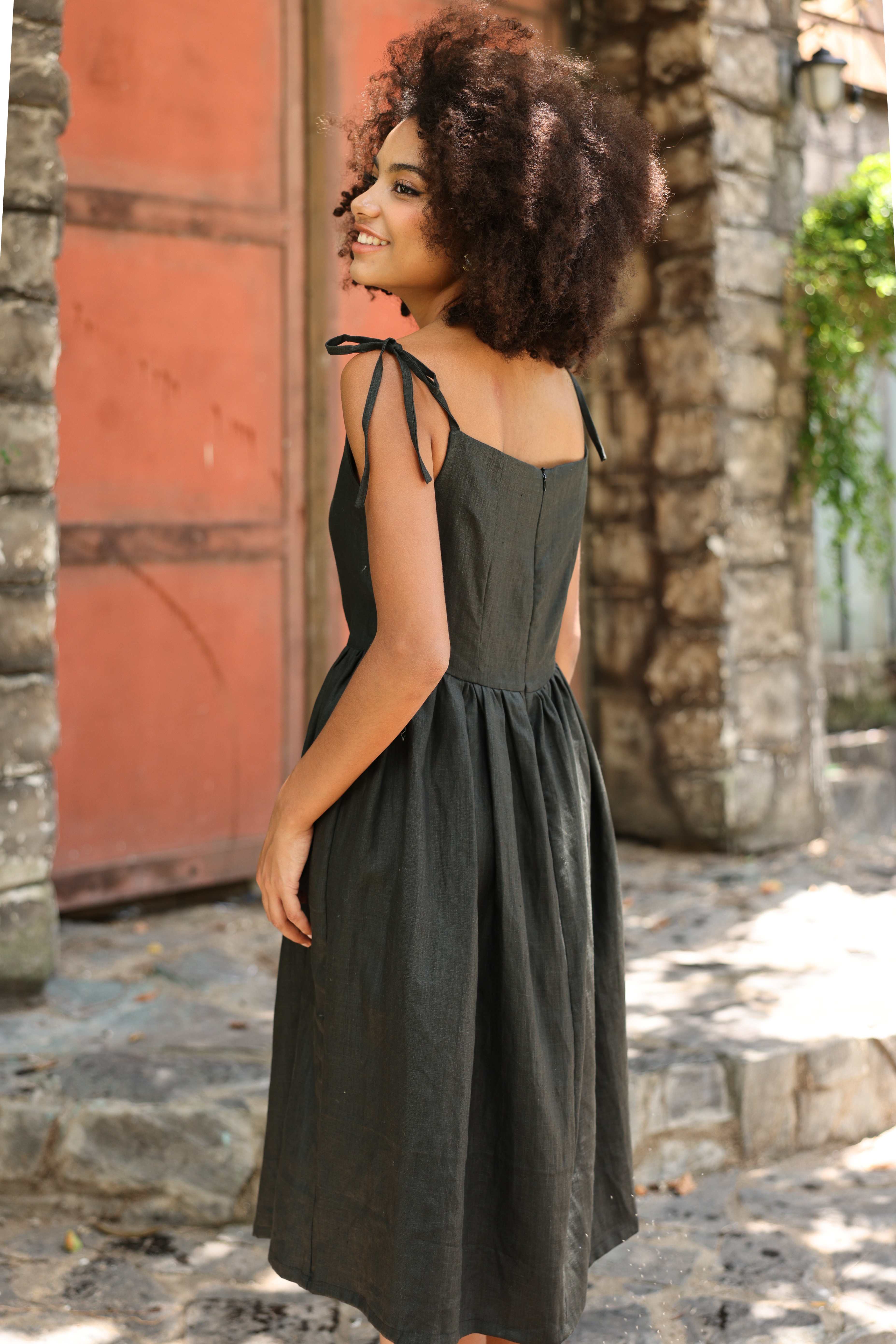Tie strap linen dress