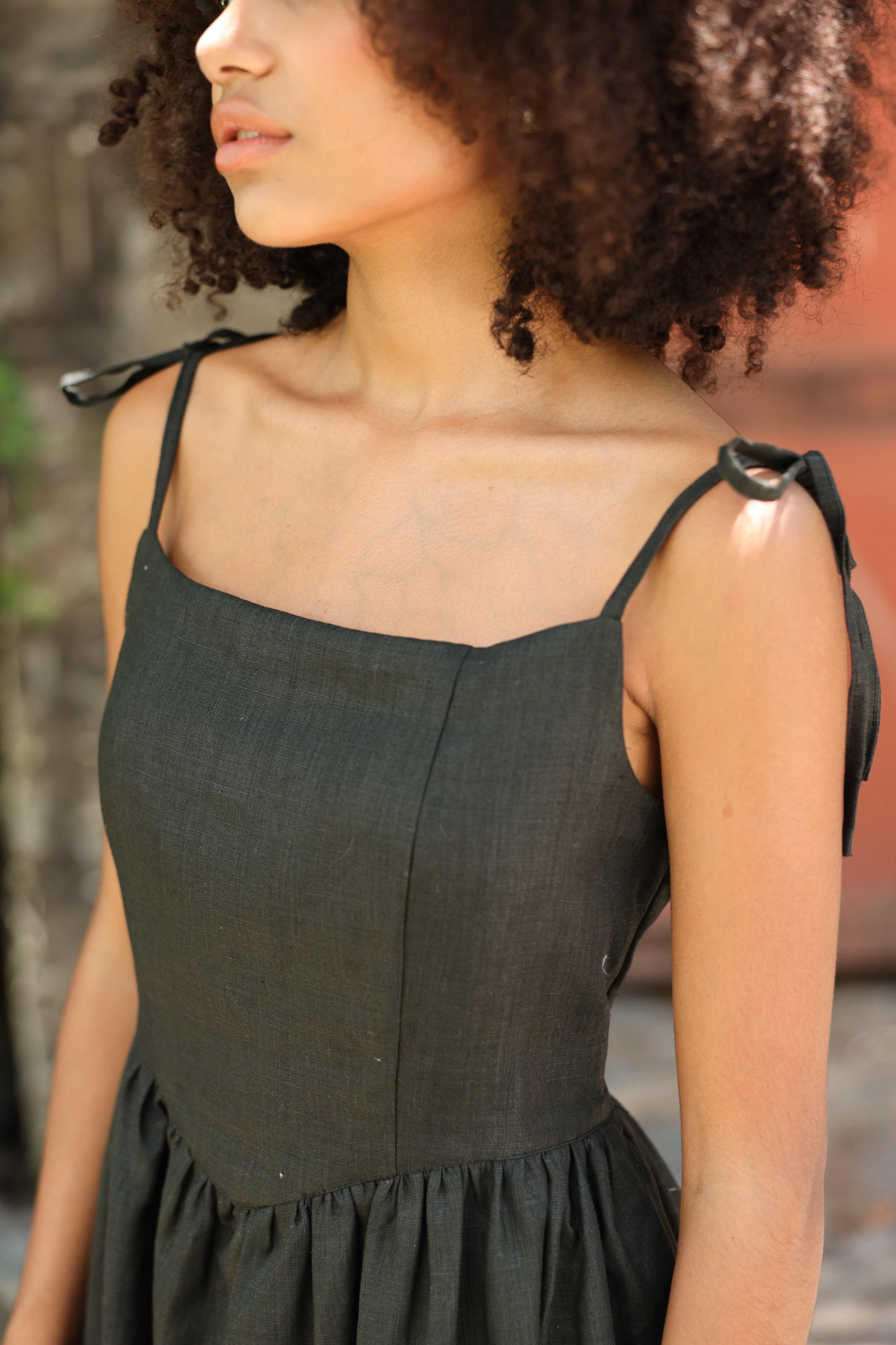 Tie strap linen dress