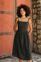 Tie strap linen dress