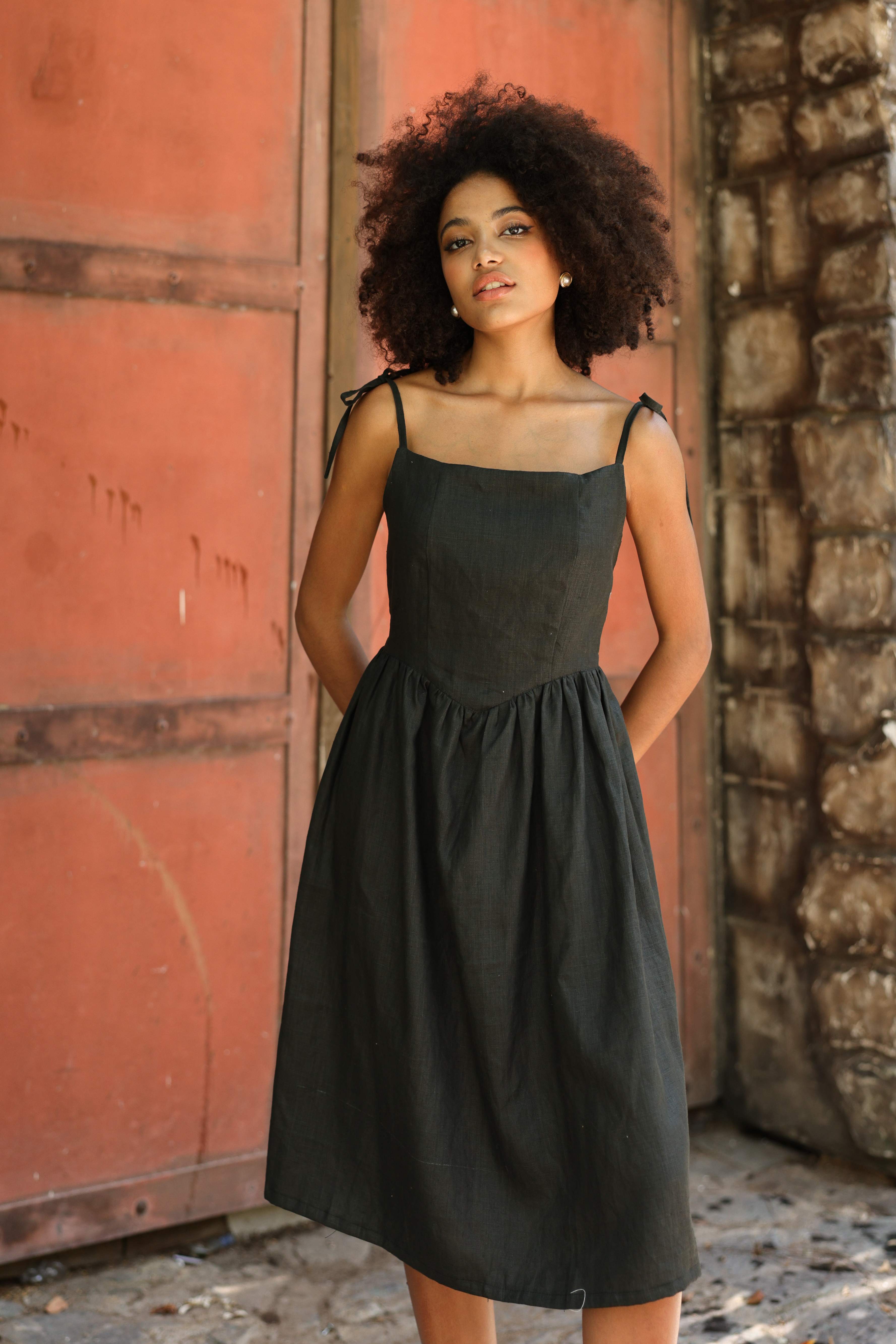 Tie strap linen dress
