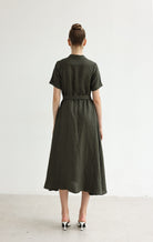 Tie waist linen dress