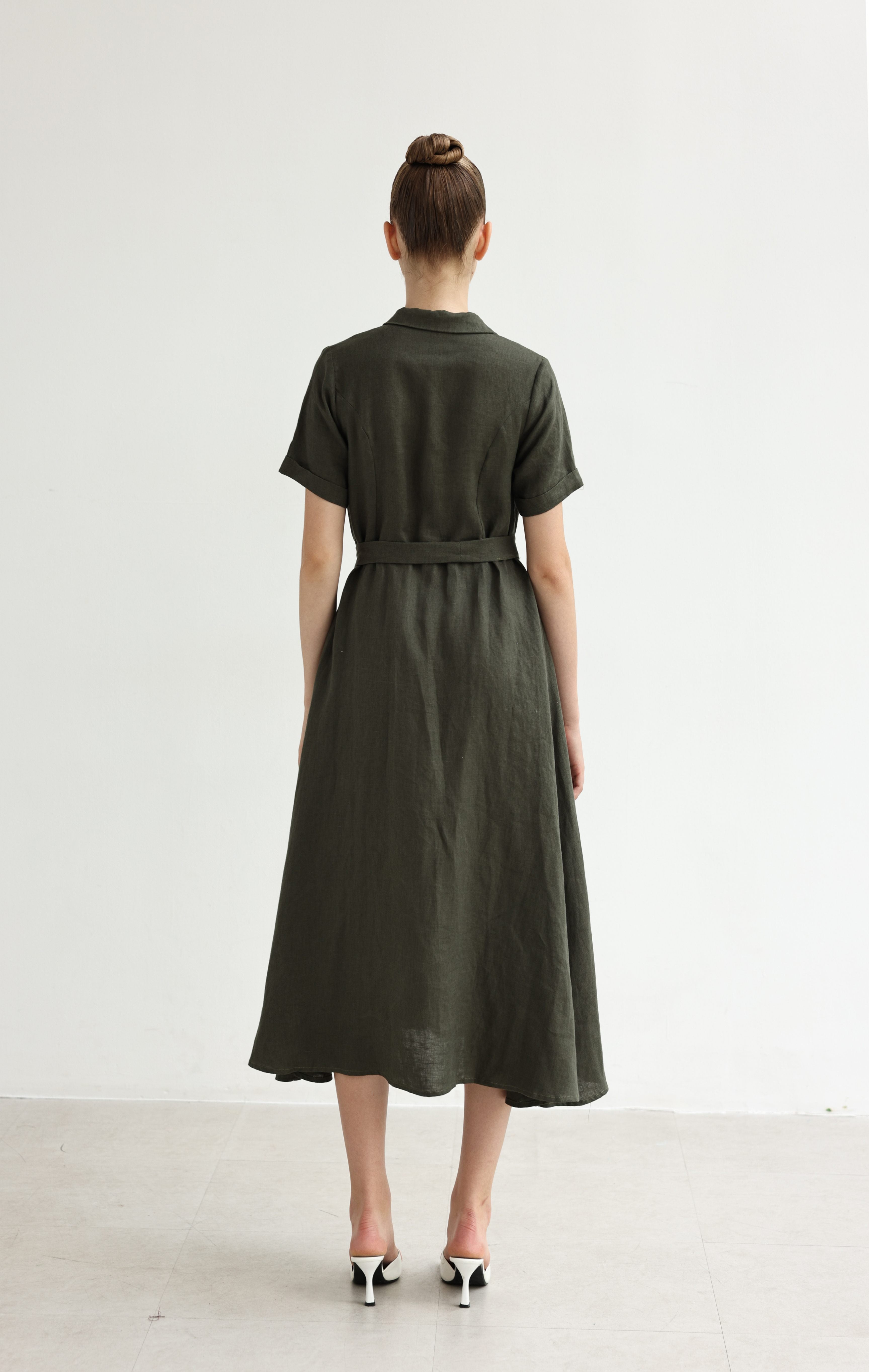 Tie waist linen dress