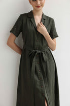 Tie waist linen dress