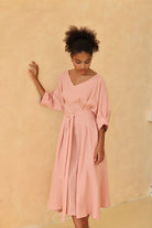 Tie waist linen midi dress