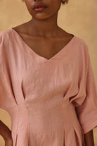 Tie waist linen midi dress