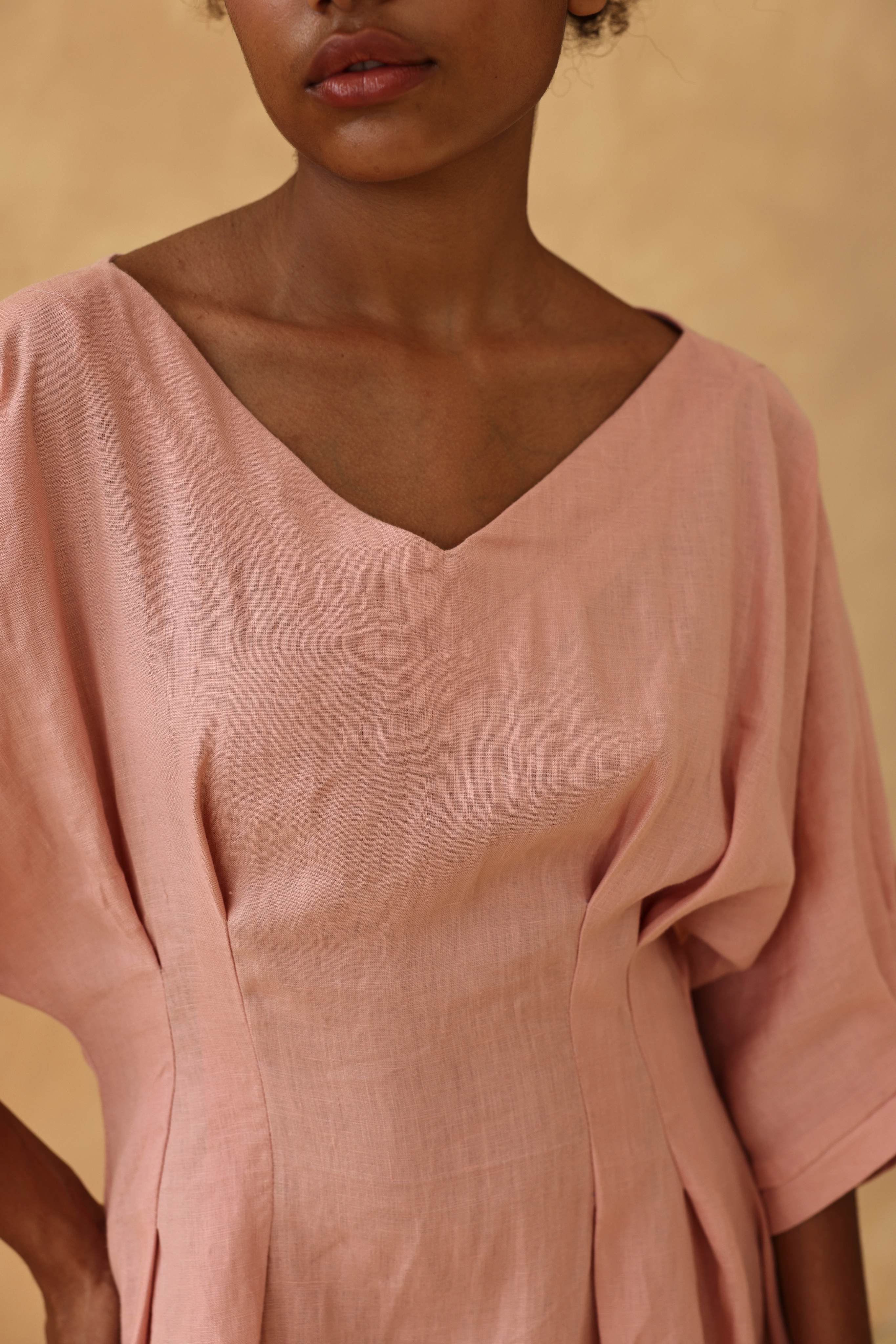 Tie waist linen midi dress