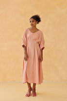 Tie waist linen midi dress